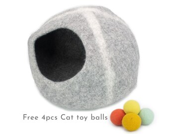 Legowisko dla kota z filcu wełnianego, 50 cm, w naturalnym kolorze | Legowisko dla kota z filcu | Sprawiedliwy handel | 100% wełny i ręcznie robione |