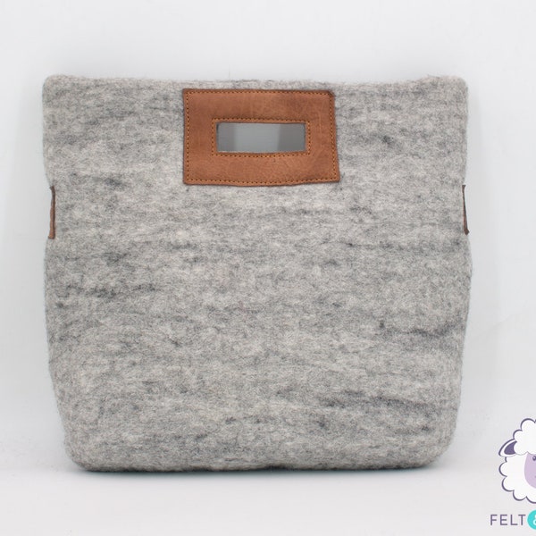 36x38cm Felt Bag with Leather and Zipper Satchel Pattern Bag : Fair Trade and Ethically Handmade