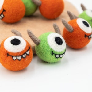 One-Eyed Felt Monster with Horns | Halloween Ornaments | Cute Felted Monster | Halloween Garland