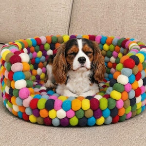 Multicolor Wool Felt Ball Dog Bed | Handmade, Fair Trade image 1