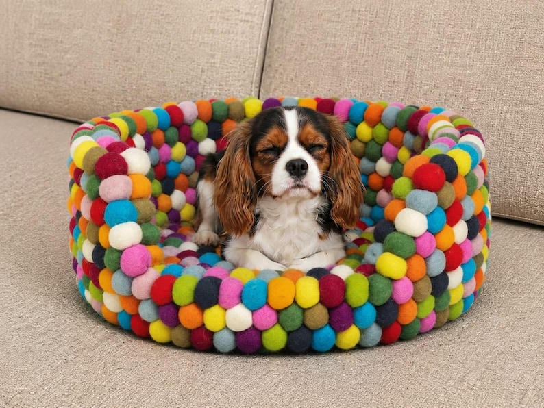 Multicolor Wool Felt Ball Dog Bed | Handmade, Fair Trade image 1