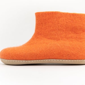 Orange Handmade Wool Felted Slipper Boots with Suede Soles Best for Both Indoor and Outdoor image 2