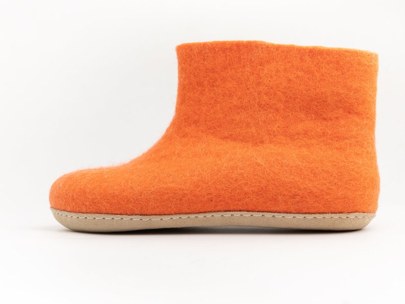 Orange Handmade Wool Felted Slipper Boots with Suede Soles Best for Both Indoor and Outdoor image 2