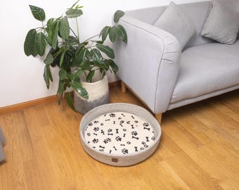Letto per cani in feltro grigio extra large / Letto per cani fatto a mano e accogliente / Letto per cani con cuscino lavabile / Letto per cani di grossa taglia