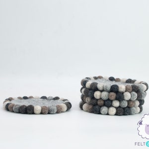 Handmade Felt Ball Coasters - Absorbent Table Placemats for Kitchen Decor - Wool Drink Coasters