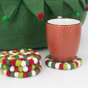 10cm Handcrafted Christmas Felt Ball Coaster | Christmas Decorations | Kitchen Decor | Free Shipping