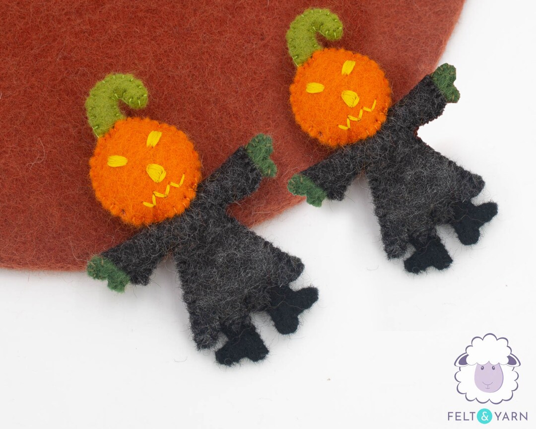 11.5cm Wool Felt Jack O' Lantern Pumpkin Head Man Ornament | Hanging ...