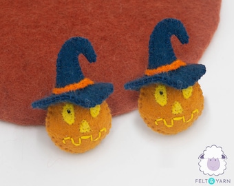 9x7cm Halloween Felt Pumpkin with Witch Hat Ornament | Felt Witchy Halloween Decor | Gifts for Halloween