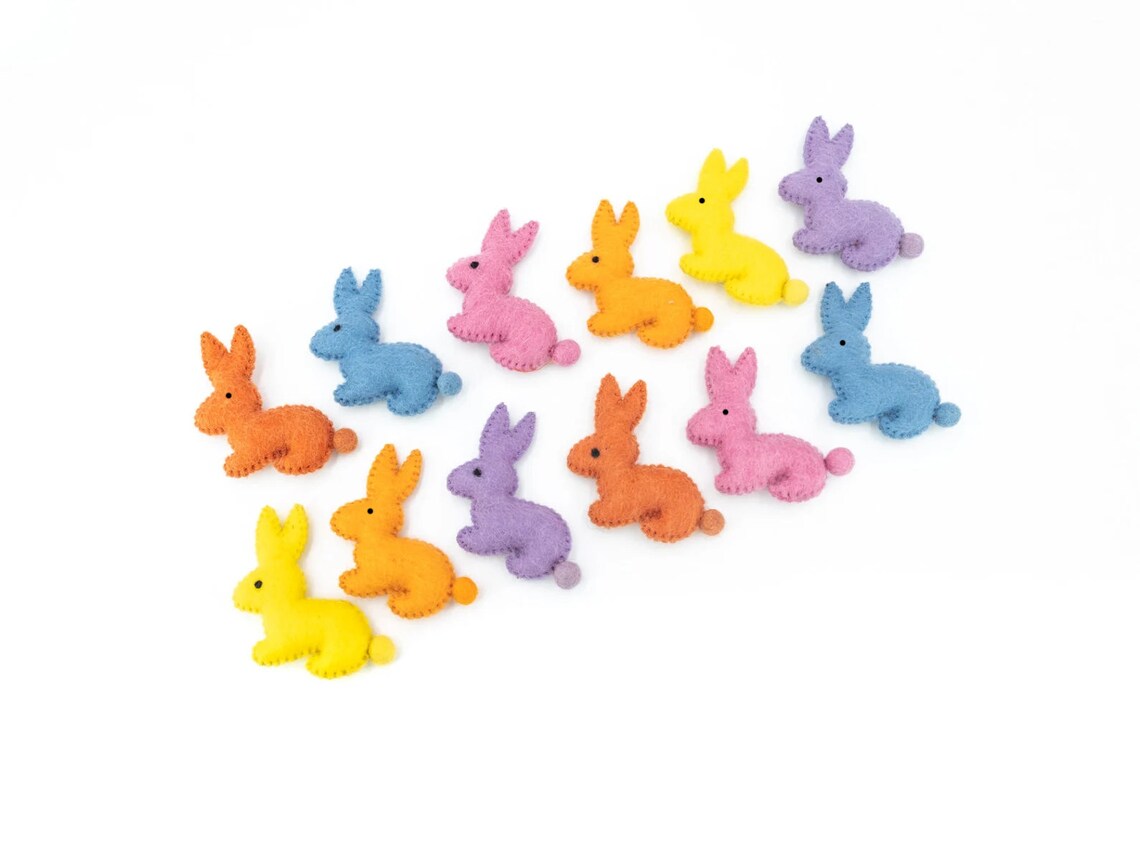 Multicolor Felt Sheet Easter Bunnies | Felted Mini Rabbits | Easter ...