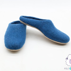 Blue Handmade Wool Felted Slippers for Women and Men Best for Eco Friendly Gifts