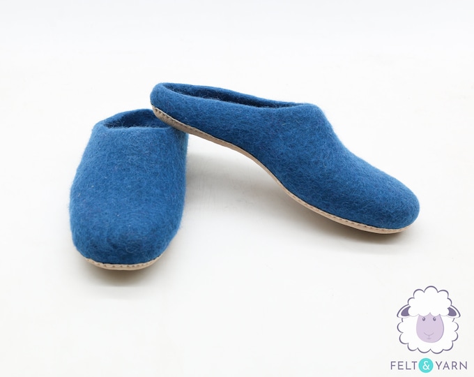 Blue Handmade Wool Felted Slippers for Women and Men Best for Eco Friendly Gifts