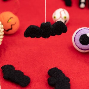 6cm Wool Needle Felted Halloween Bats | Felt Bat Garland | Hanging Ornament | Felt Halloween Shapes | Halloween Craft Supplies