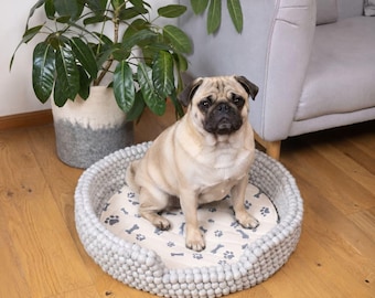 Large Grey Felt Ball Dog Bed | Wool Dog Bed | Handcrafted Pet Beds | Non-Toxic Dog Bed