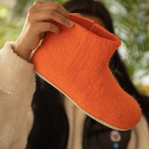 Orange Handmade Wool Felted Slipper Boots with Suede Soles Best for Both Indoor and Outdoor image 4