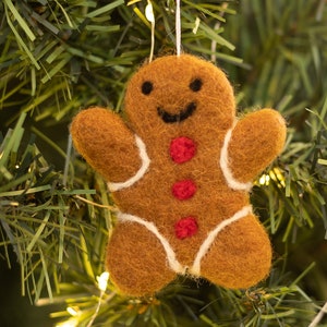 Wool Felt Gingerbread Man Ornament | Hand Felted Gingerbread Man For Christmas Decoration, Christmas Garlands, Christmas Tree Decor