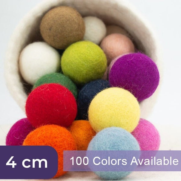 4cm Bulk Felt Pom Pom Balls, 40 Pieces Multicolor & Hand felted felt Balls Best For Home Decor Garland and DIY Projects