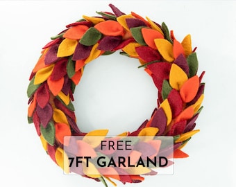 Felted Leaf Wreath | Wool Leaf Wreath | Autumn Wreath | Fall Felt Wreath | Thanksgiving Wreath | Felted Wool Wreath | Wool Door Wreath