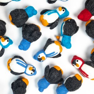 8cm Wool Felt Penguin With Red & Blue Scarf Hand Felted Penguin For Christmas Decor Ornaments: Ethically Made in Nepal image 2