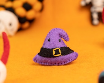 7.5x6.5cm Wool Felt Purple Witch Hat Ornament | Hanging Ornaments for Halloween Tree Decor | Felt Spooky Halloween Garland