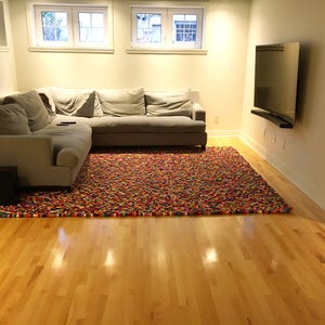 Rectangular Rug For Living Room, Wool Felt Ball Handmade Pom Pom Multicolor Mat Suitable for Kids & Bedroom