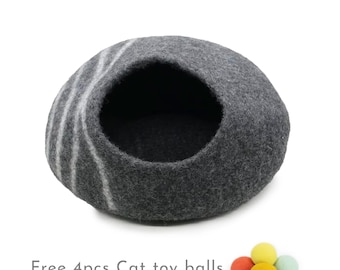 50cm Natural Grey Cat Bed House, Wool Cat Cave Cocoon, Handmade Pet Bed