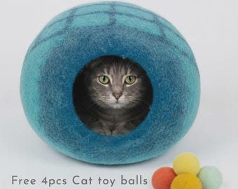 Handmade Wool Cat Bed Cave, Felt Cocoon House (50cm)