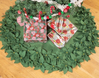 Gonna per albero in feltro verde con bordo floreale in 3 misure / Gonna per albero vintage grande / Decorazione natalizia / Gonna in feltro per albero di Natale