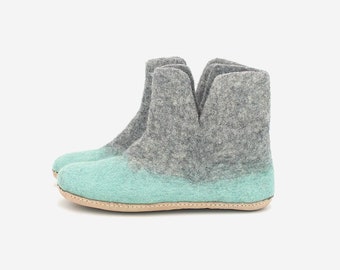 Mint Gray Woolen Full Boots for Cozy Winter Footwear |  Handmade | Free Shipping