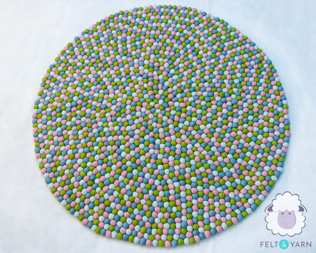 Circle Rug Pom Multicolor Pastel Round Felt Pom Pom Rug | Felt Area Rugs | Kids ...