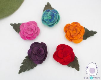 25 Pieces | 9 cm Felt Flower Brooch | Felted Floral Accessories | Felt Jewelry | Fair Trade | 100% Wool and Handmade | FREE SHIPPING