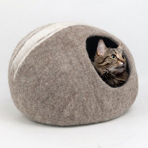 50cm Felt Natural Cat Bed, Wool Cat House Cocoon, Handmade Cat House: Fair Trade