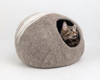 50cm Felt Natural Cat Bed, Wool Cat House Cocoon, Handmade Cat House: Fair Trade