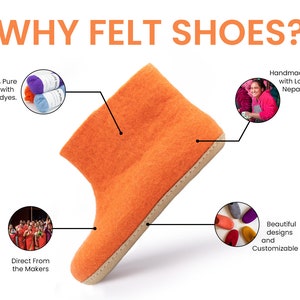 Orange Handmade Wool Felted Slipper Boots with Suede Soles Best for Both Indoor and Outdoor image 5