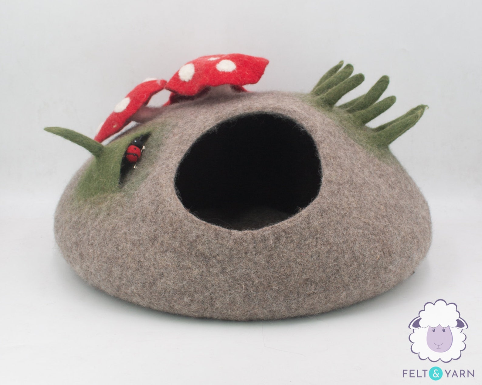 50cm Wool Felt Cat Cave With Mini Mushroom Felted Cat Bed Etsy