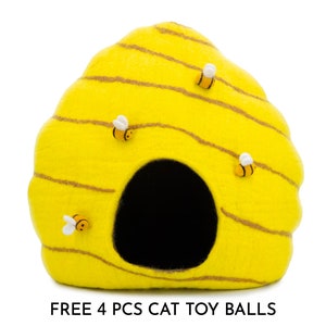 Wool Felt Bee Hive Cat Cave Bed | Handmade Pet Toy Ornaments | Pet Tunnel Felt Accessories | Cat House:  Certified Fair Trade and Handmade