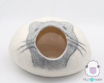 50cm Wool Felt Whiskers Design Cat Bed, Felt Cat Cave Handmade with Fair Trade