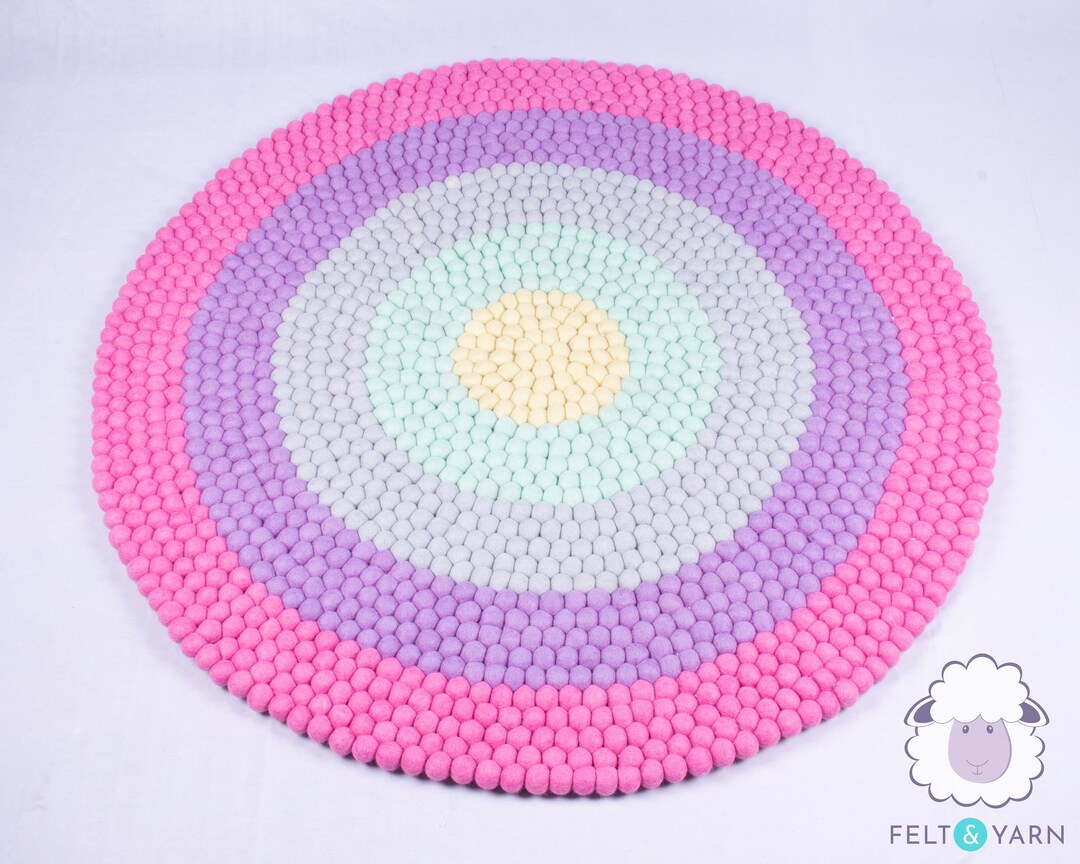 Five Colors Felt Ball Layer Design Rug | Round Area Rugs for Living ...