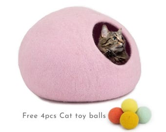 50cm  Felt Plain Natural Wool Cat Bed Cave, Handmade Free Cat Toys Mouse