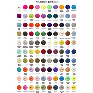 May include: A chart showing 100 different colors of felt balls, each color is numbered and labeled with its name.  Available in 100 Colors.