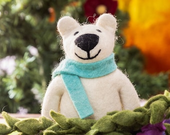 Needle Felted Polar Bear | Christmas Ornaments | Valentine Polar Bear | Ethically Handmade & Fair Trade