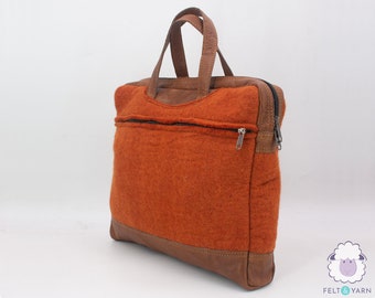 36x30cm Felt Computer Office Bag with Leather and Zipper  Satchel Pattern Bag  : Fair Trade and Ethically Handmade