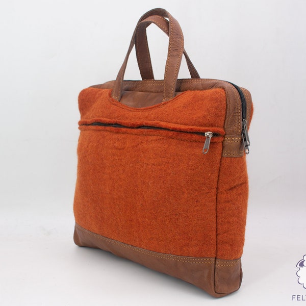 36x30cm Felt Computer Office Bag with Leather and Zipper  Satchel Pattern Bag  : Fair Trade and Ethically Handmade