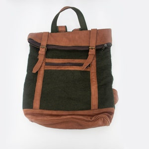 38x43cm Felt Bag In Green and Yellow Color with Leather and Zipper Spacious Bag Pack Pattern Bag : Ethically Handmade image 5