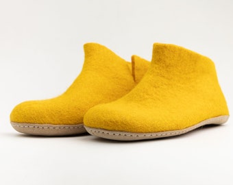 100 Percent Wool Felt Yellow Unisex Shoes, Handmade with Love Best for Housewarming Gifts, Felt Boot, Wool Felt Booties, Woolen Boot