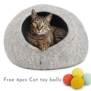 50cm Wool Felt Natural Cat Bed, Felted Cat Cocoon Handmade House