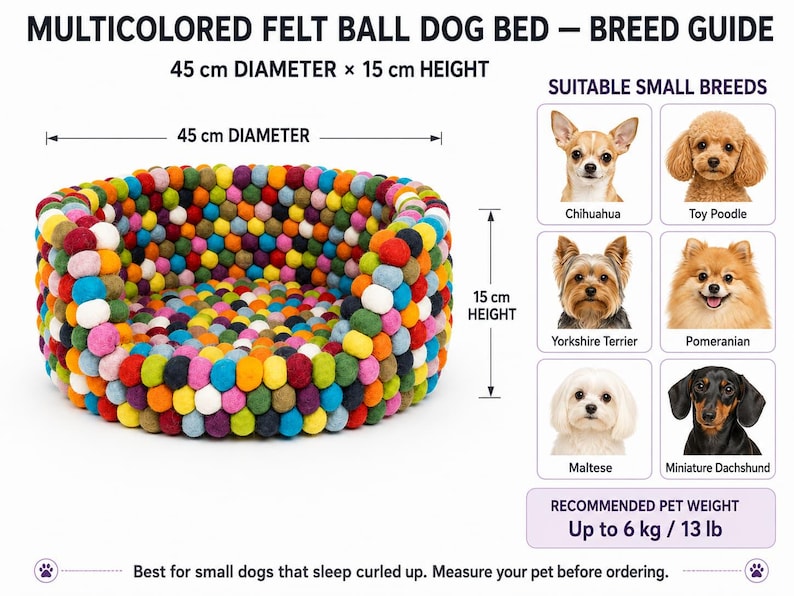 Multicolor Wool Felt Ball Dog Bed | Handmade, Fair Trade image 8