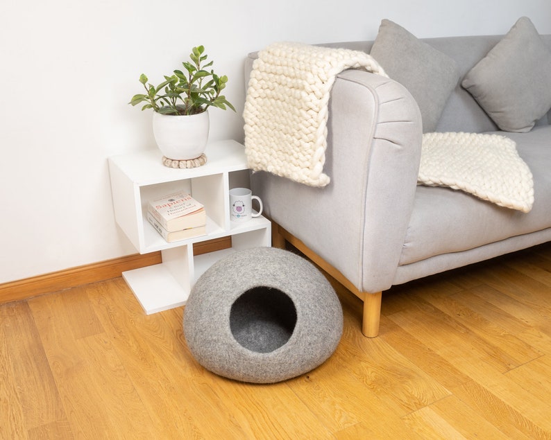 Wool Felt Solid Color Cat Cave, Plain Wool Modern Design Cat House Cocoon, Handmade Pet Bed, Felt Pet Supplies, Cat Cave Bed Grey