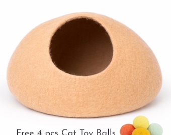 Eco-friendly Peach Felt Cat House, Handmade Pet Cave, Cozy Cat Bed