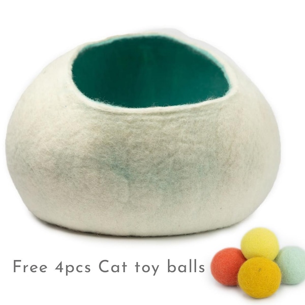 Cama cueva para mascotas de fieltro de lana de 50 cm / Casa para gatos Cama de lana, Capullo para gatitos hecho a mano