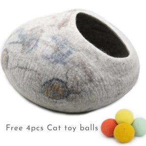 50cm Wool Felt Marble Cat Bed, Handmade Wool Cat House: Fair Trade
